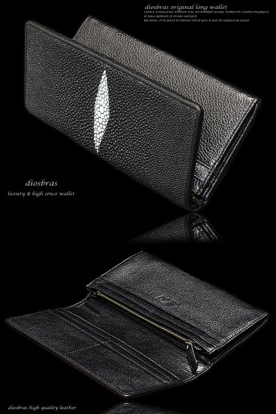 画像4: 【diosbras-ディオブラス-】本革 エイ革 スティングレイ スティングレー ロングウォレット サメ 財布 レザーウォレット 鮫 ロングウォレット 鮫皮 ウォレット バイカー ヌメ革 長財布 シンプルスタイル 財布内側 本牛革 wallet サイフ【EI】 (4)