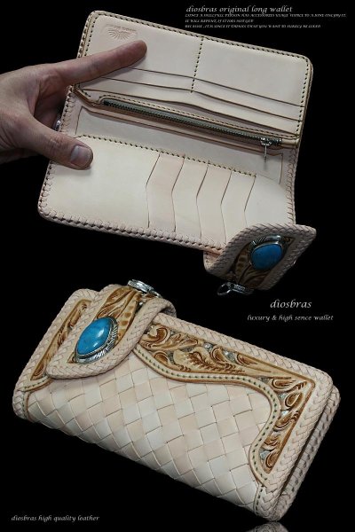画像5: 【大特価!!】【全国送料無料】【diosbras-ディオブラス】透かし彫りカービングINパイソン&サドルレザー レザーウォレット バイカーウォレット コンチョ 本革サドルレザー 財布 シルバー925 ナチュラル【CPA】 (5)