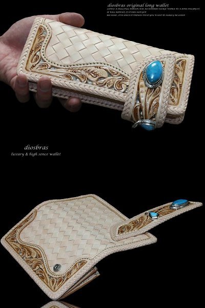 画像2: 【大特価!!】【全国送料無料】【diosbras-ディオブラス】透かし彫りカービングINパイソン&サドルレザー レザーウォレット バイカーウォレット コンチョ 本革サドルレザー 財布 シルバー925 ナチュラル【CPA】 (2)