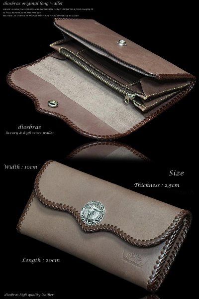 画像4: 【diosbras-ディオブラス-】本革サドルレザーバッファローデザインバイカーウォレット コンチョ 本革ブラウンサドルレザー 財布 シルバー925【SA】 (4)