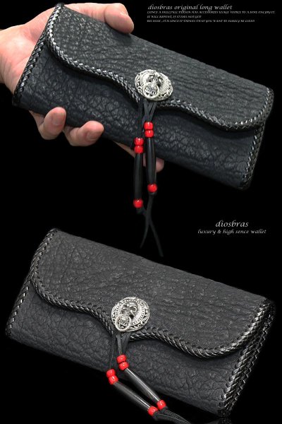 画像4: 【diosbras-ディオブラス-】本革シャークスキンサメ革バッファローデザインバイカーウォレット コンチョ 本革サドルレザー 財布 シルバー925【SS】 (4)