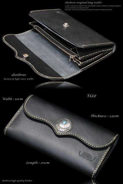 画像4: 【diosbras-ディオブラス-】本革サドルレザーバッファローデザインバイカーウォレット コンチョ 本革ブラックサドルレザー 財布 シルバー925【SA】 (4)