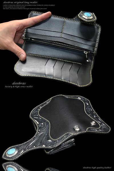 画像5: 【diosbras-ディオブラス】透かし彫りカービングINパイソン&サドルレザー レザーウォレット バイカーウォレット コンチョ 本革サドルレザー 財布 シルバー925 ナチュラル【CPA】 (5)