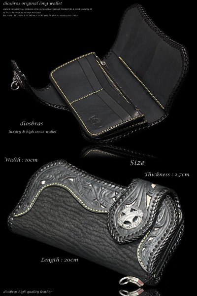 画像4: 【diosbras-ディオブラス】透かし彫りカービングINパイソン&シャークスキン サメ革 レザーウォレット バイカーウォレット コンチョ 本革サドルレザー 財布 シルバー925 ナチュラル【CPA】 (4)