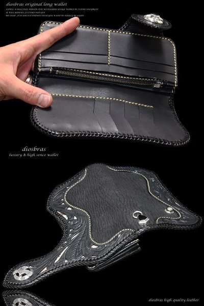 画像5: 【diosbras-ディオブラス】透かし彫りカービングINパイソン&シャークスキン サメ革 レザーウォレット バイカーウォレット コンチョ 本革サドルレザー 財布 シルバー925 ナチュラル【CPA】 (5)