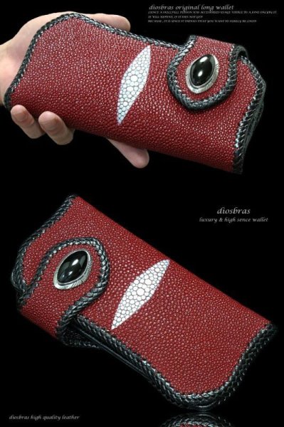 画像2: 【diosbras-ディオブラス-】レッド 赤 スティングレーエイ革レザーウォレット バイカーウォレット スティングレイ コンチョ 本革サドルレザー 財布 シルバー925【EI】 (2)