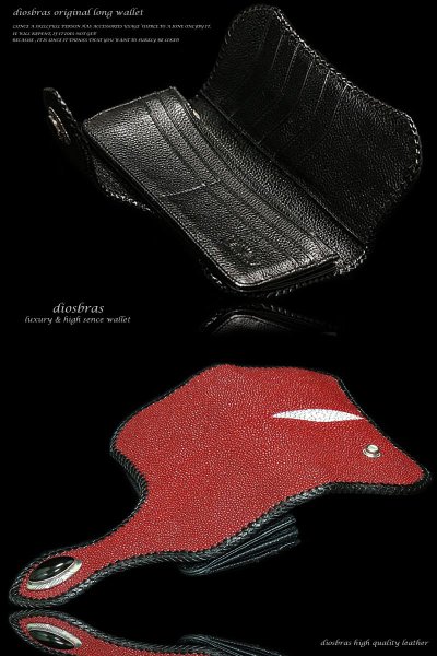 画像5: 【diosbras-ディオブラス-】レッド 赤 スティングレーエイ革レザーウォレット バイカーウォレット スティングレイ コンチョ 本革サドルレザー 財布 シルバー925【EI】 (5)