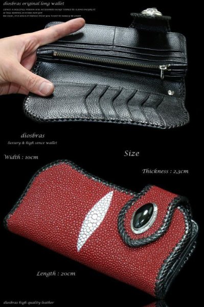 画像4: 【diosbras-ディオブラス-】レッド 赤 スティングレーエイ革レザーウォレット バイカーウォレット スティングレイ コンチョ 本革サドルレザー 財布 シルバー925【EI】 (4)