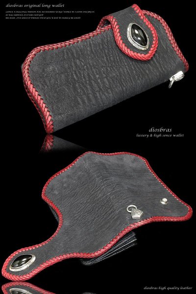 画像4: 【diosbras-ディオブラス-】シャークスキン レッドステッチ レザーウォレット サメ革バイカーウォレット コンチョ 本革サドルレザー 財布 シルバー925【SS】 (4)