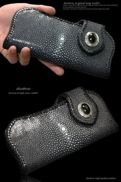 画像2: 【diosbras-ディオブラス-】カット スティングレーエイ革レザーウォレット バイカーウォレット スティングレイ コンチョ 本革サドルレザー 財布 シルバー925【CE】 (2)