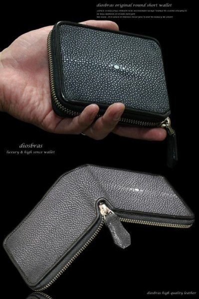 画像2: 【diosbras-ディオブラス-】本革　カットスティングレイ　カットスティングレー　エイ革 ウォレット　ファスナー　ラウンド　ジッパーＺＩＰＰＥＲ 財布　ショートハーフ　ミドル　 レザーウォレット 鮫 ロングウォレット ウォレット バイカー ヌメ  長財布  wallet サイフ (2)