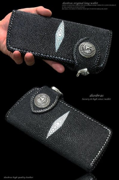 画像2: 【diosbras-ディオブラス-】エイ革 スティングレイ スティングレーバイカーウォレット コンチョ 本革サドルレザー 財布 シルバー925【EI】 (2)