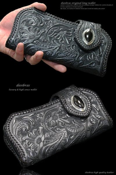 画像2: 【diosbras-ディオブラス】カービングウォレット バイカーズウォレット コンチョ 本革ブラックサドルレザー 長財布 シルバー925【CG】 (2)