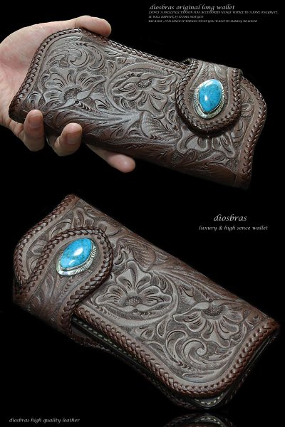 画像2: 【diosbras-ディオブラス】カービングウォレット バイカーズウォレット コンチョ 本革ブラウンサドルレザー 長財布 シルバー925【CG】 (2)