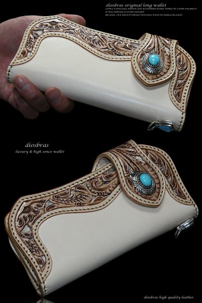 画像2: 【diosbras-ディオブラス】透かし彫りカービングINパイソン&サドルレザー レザーウォレット バイカーウォレット コンチョ 本革サドルレザー 財布 シルバー925 ナチュラル【CPA】 (2)
