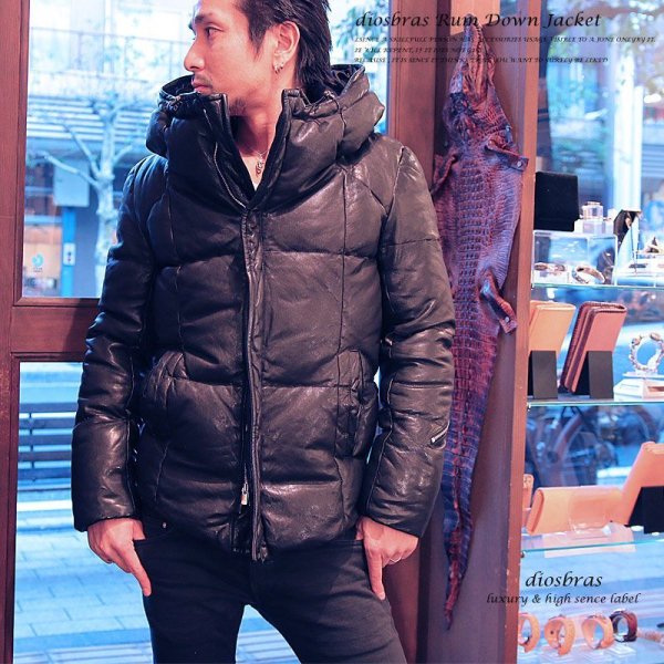 画像9: フーデット レザー フード付き ダウン ジャケット 最強!! 本革 羊革 羊皮 ラム シープ スキン レザー ダウン ジャケット  ライダース フード バイカー メンズ レザーダウンジャケット メンズ ブラック レザージャケット  シープ タイト スポーティー【diosbras-ディオブラス】 (9)