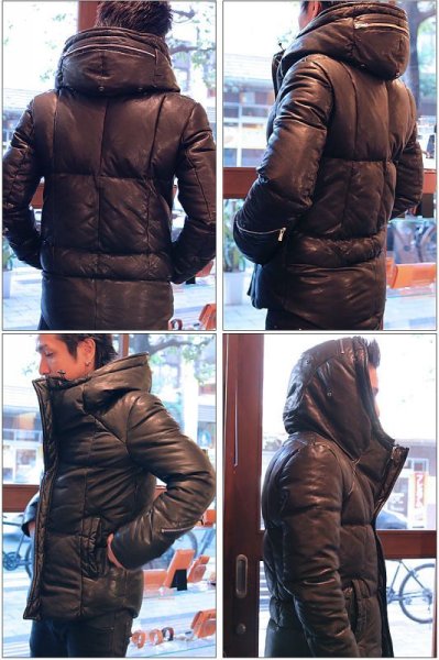 画像3: フーデット レザー フード付き ダウン ジャケット 最強!! 本革 羊革 羊皮 ラム シープ スキン レザー ダウン ジャケット  ライダース フード バイカー メンズ レザーダウンジャケット メンズ ブラック レザージャケット  シープ タイト スポーティー【diosbras-ディオブラス】 (3)