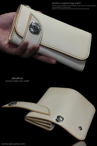 画像2: 【diosbras-ディオブラス-】本革サドルレザー大容量財布バイカーウォレット コンチョ 本革ナチュラルサドルレザー 財布 シルバー925【SA】 (2)