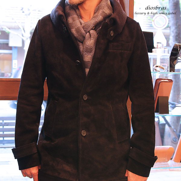 画像6: 最強!! 本革 牛革 カウ スエード ショートコート レザー ピーコート テーラード ジャケット  ライダース フード バイカー メンズ レザージャケット メンズ ブラック レザージャケット   タイト【diosbras-ディオブラス】 (6)