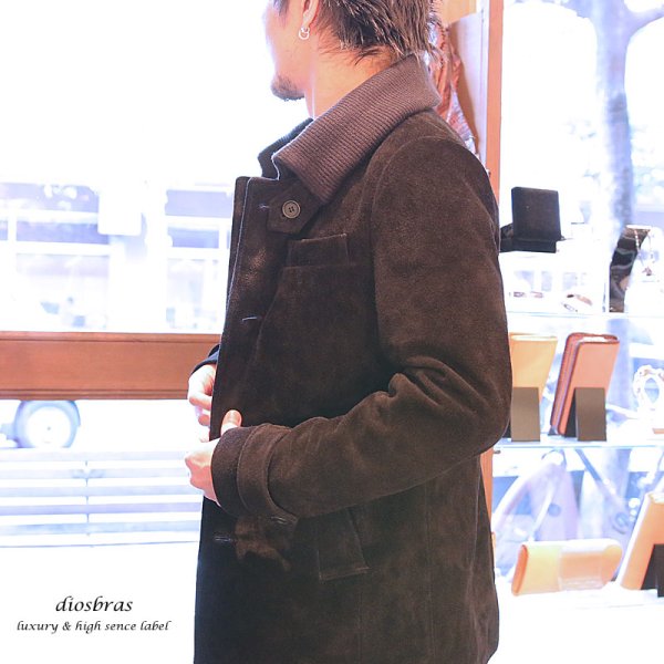 画像2: 最強!! 本革 牛革 カウ スエード ショートコート レザー ピーコート テーラード ジャケット  ライダース フード バイカー メンズ レザージャケット メンズ ブラック レザージャケット   タイト【diosbras-ディオブラス】 (2)