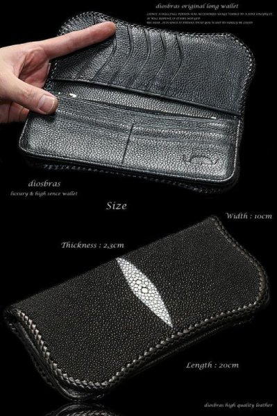 画像4: 【diosbras-ディオブラス-】本革 スティングレイ エイ革 ウォレット スティングレー 長財布  財布 レザーウォレット ロングウォレット ウォレット バイカー ヌメ革 長財布 シンプルスタイル/内側本牛革/wallet/サイフ/wallet/短財布/サイフ/二つ折り財布【EI】 (4)