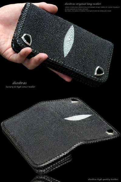 画像2: 【diosbras-ディオブラス-】本革スティングレイ  エイ革 バイカーズウォレットコンチョ/牛革財布シルバー925コンチョ/長財布walletサイフ ステイングレー【EI】 (2)