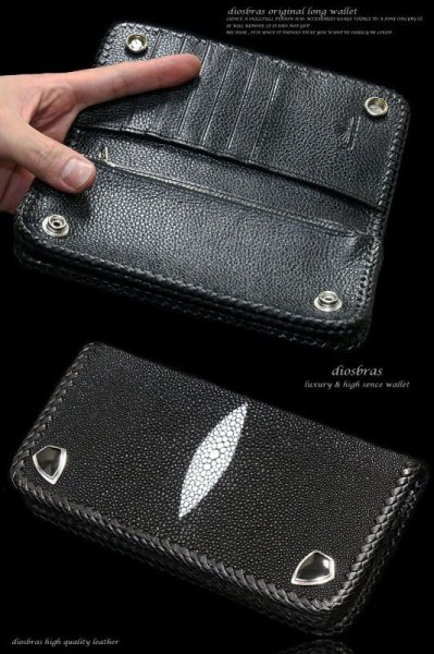 画像4: 【diosbras-ディオブラス-】本革スティングレイ  エイ革 バイカーズウォレットコンチョ/牛革財布シルバー925コンチョ/長財布walletサイフ ステイングレー【EI】 (4)