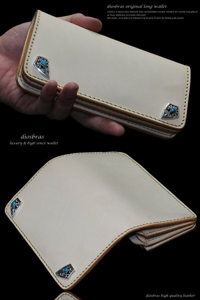 画像2: 【diosbras-ディオブラス-】本革サドルレザーバイカーズウォレット/牛革財布 コンチョ 本革ナチュラルサドルレザー 財布 シルバー925【SA】 (2)