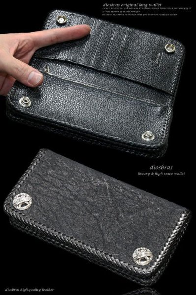 画像5: 【diosbras-ディオブラス-】本革シャークスキンダブルホールドコンチョバイカーズウォレット/牛革財布シルバー925コンチョ/長財布walletサイフ【SS】 (5)