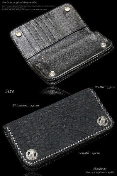 画像4: 【diosbras-ディオブラス-】本革シャークスキンダブルホールドコンチョバイカーズウォレット/牛革財布シルバー925コンチョ/長財布walletサイフ【SS】 (4)