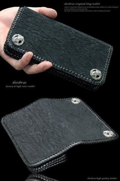 画像2: 【diosbras-ディオブラス-】本革シャークスキンダブルホールドコンチョバイカーズウォレット/牛革財布シルバー925コンチョ/長財布walletサイフ【SS】 (2)