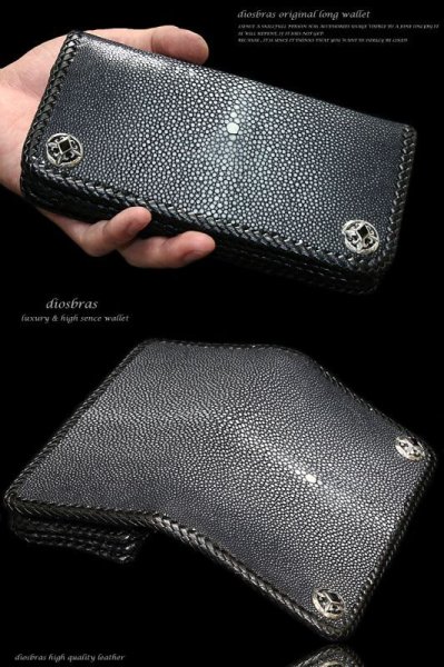 画像2: 【diosbras-ディオブラス-】本革カッティング スティングレイ  エイ革 バイカーズウォレットコンチョ/牛革財布シルバー925コンチョ/長財布walletサイフ ステイングレー【CE】 (2)