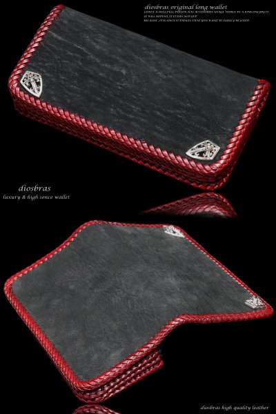 画像5: 【diosbras-ディオブラス-】本革シャークスキン&ダブルホールドコンチョ レッドステッチ バイカーズウォレット/牛革財布シルバー925コンチョ/長財布walletサイフ【SS】 (5)