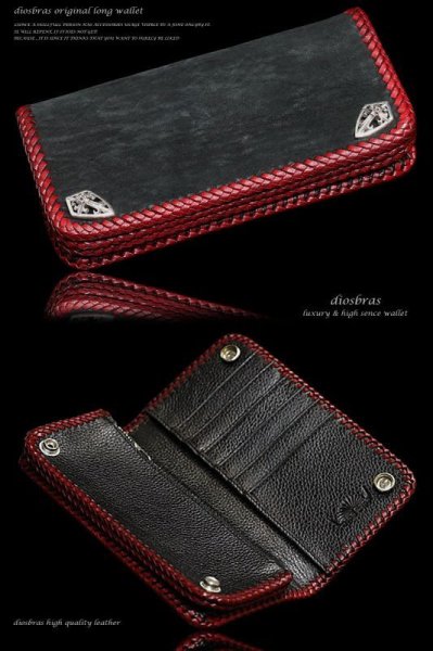 画像4: 【diosbras-ディオブラス-】本革シャークスキン&ダブルホールドコンチョ レッドステッチ バイカーズウォレット/牛革財布シルバー925コンチョ/長財布walletサイフ【SS】 (4)