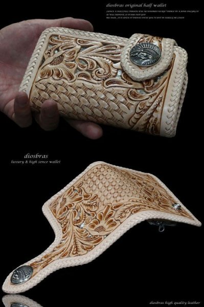 画像2: 【diosbras-ディオブラス-】本革透かし彫りカービングINパイソン&バスケットカービングハーフウォレット ショートウォレット 短財布 サドルレザー バイカーズ 財布 レザーウォレット バイカー ヌメ革 ショートウォレット シルバー925 短財布牛革 ターコイズ【CPA】 (2)