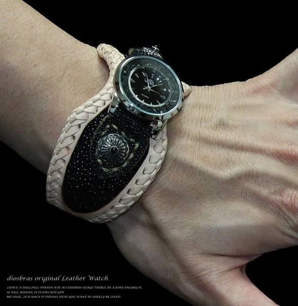 画像3: 【大特価!!】【全国送料無料】【diosbras-ディオブラス-】本革スティングレイ&サドルレザーコンビネーションバイカーズワイルドウォッチ バイカーズ 時計インディアン ダイヤモンドパイソン 【EI】 (3)