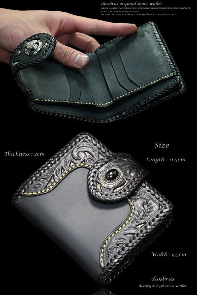画像4: 【diosbras-ディオブラス-】透かし彫り カービング INパイソン ハーフウォレット サドルレザー バイカーズ ショートウォレット ウォレット シルバー レザーウォレット コンチョ 短財布 財布蛇革 ヘビ革【CPA】 (4)
