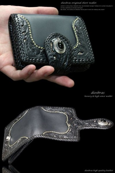 画像2: 【diosbras-ディオブラス-】透かし彫り カービング INパイソン ハーフウォレット サドルレザー バイカーズ ショートウォレット ウォレット シルバー レザーウォレット コンチョ 短財布 財布蛇革 ヘビ革【CPA】 (2)