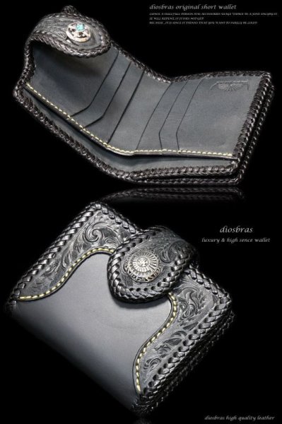 画像4: 【diosbras-ディオブラス-】本革カービングパイソン ハーフウォレット サドルレザー バイカーズ ショートウォレット ウォレット シルバー レザーウォレット コンチョ 短財布 財布蛇革 ヘビ革【CG】 (4)