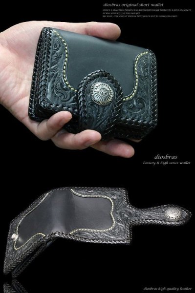 画像2: 【diosbras-ディオブラス-】本革カービングパイソン ハーフウォレット サドルレザー バイカーズ ショートウォレット ウォレット シルバー レザーウォレット コンチョ 短財布 財布蛇革 ヘビ革【CG】 (2)