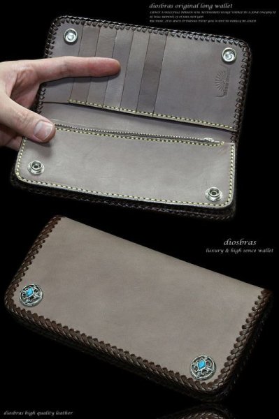 画像4: 【diosbras-ディオブラス-】本革サドルレザーバイカーズウォレット/【ブラウン/茶】牛革財布 コンチョ 本革ナチュラルサドルレザー 財布 シルバー925【SA】 (4)