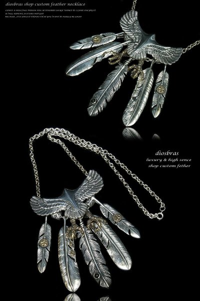 画像2: 【diosbras-ディオブラス】フェザー ネックレス メンズ ネイティブ イーグル&フェザー ブラックスター サファイヤ クロウ 爪 ビーズ ネックレス ホワイトハーツ オールドビーズ 赤 (2)