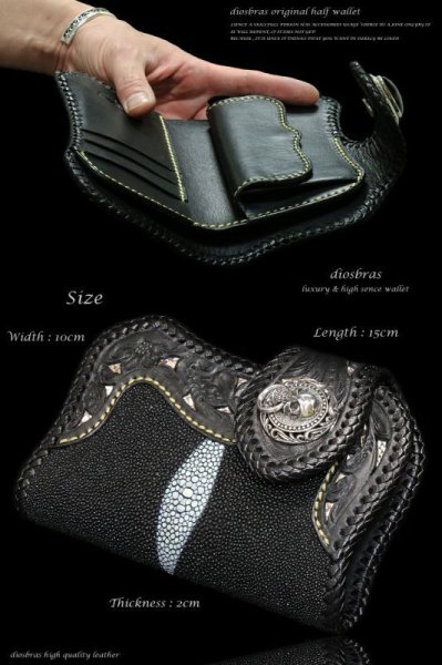 画像4: 【diosbras-ディオブラス-】透かし彫りカービングINパイソン スティングレー エイ革 レザーハーフウォレット バイカーウォレット コンチョ 本革サドルレザー 二つ折り財布 シルバー925 ショートウォレット【CPA】【EI】 (4)