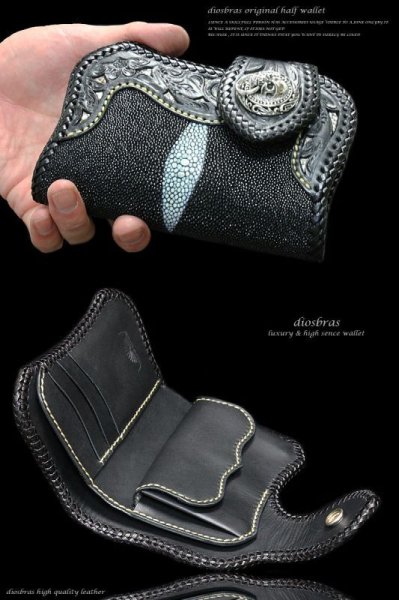 画像3: 【diosbras-ディオブラス-】透かし彫りカービングINパイソン スティングレー エイ革 レザーハーフウォレット バイカーウォレット コンチョ 本革サドルレザー 二つ折り財布 シルバー925 ショートウォレット【CPA】【EI】 (3)