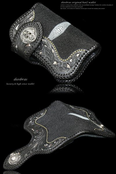 画像5: 【diosbras-ディオブラス-】透かし彫りカービングINパイソン スティングレー エイ革 レザーハーフウォレット バイカーウォレット コンチョ 本革サドルレザー 二つ折り財布 シルバー925 ショートウォレット【CPA】【EI】 (5)