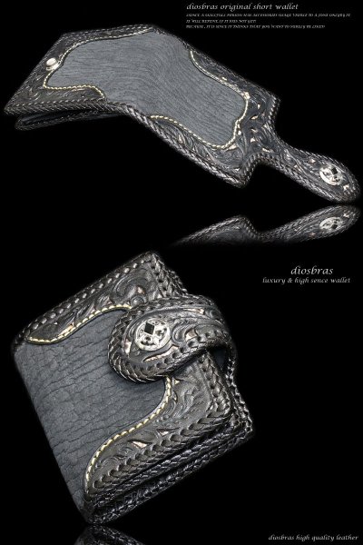 画像5: 【diosbras-ディオブラス-】透かし彫り カービング INパイソン&シャークスキン(サメ革) ハーフウォレット サドルレザー バイカーズ ショートウォレット ウォレット シルバー レザーウォレット コンチョ 短財布 財布蛇革 ヘビ革【CPA】【SS】 (5)