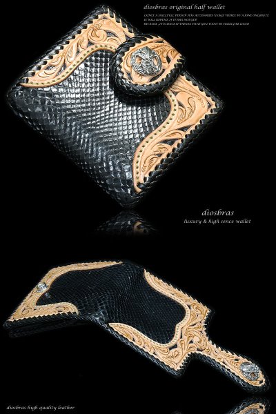 画像5: 【diosbras-ディオブラス-】透かし彫り カービング INブラックパイソン 黒蛇革 ハーフウォレット サドルレザー バイカーズ ショートウォレット ウォレット シルバー レザーウォレット コンチョ 短財布 財布蛇革 ヘビ革【CPA】【PY】 (5)