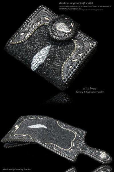 画像5: 【diosbras-ディオブラス-】透かし彫り カービング INパイソン&スティングレイ(エイ革) ハーフウォレット サドルレザー バイカーズ ショートウォレット ウォレット シルバー レザーウォレット コンチョ 短財布 財布蛇革 ヘビ革【CPA】【EI】 (5)