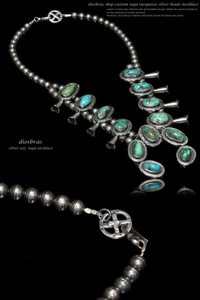 画像2: 1点物 ナジャ ターコイズ ネックレス ナバホ NAVAJO ペンダント シルバービーズ チョーカー レザー ショップカスタム スペシャルプライス 限定1点のみ (2)