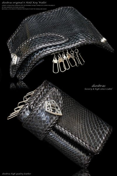 画像4: 【diosbras-ディオブラス-】パイソン ブラツク 黒 蛇革 ヘビ革 使用 本革 キーケース & 財布 ショートウォレット 牛革 wallet 短財布 レザーウォレット ウォレット バイカー ハーフウォレット 折財布 財布 シンプル 紳士 メンズ レディース (4)